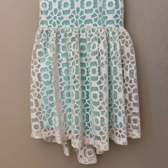 ELISA B. Lace Sleeveless Party Dress Teal Turquoise White Special Occasion Sz 10 - Picture 6 of 16